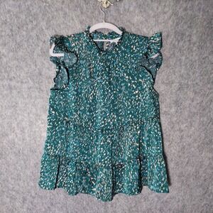 Anthropologie Thml Tunic S Emerald‎ Ruffle Mock Neck Sleeveless Tiered Feminine